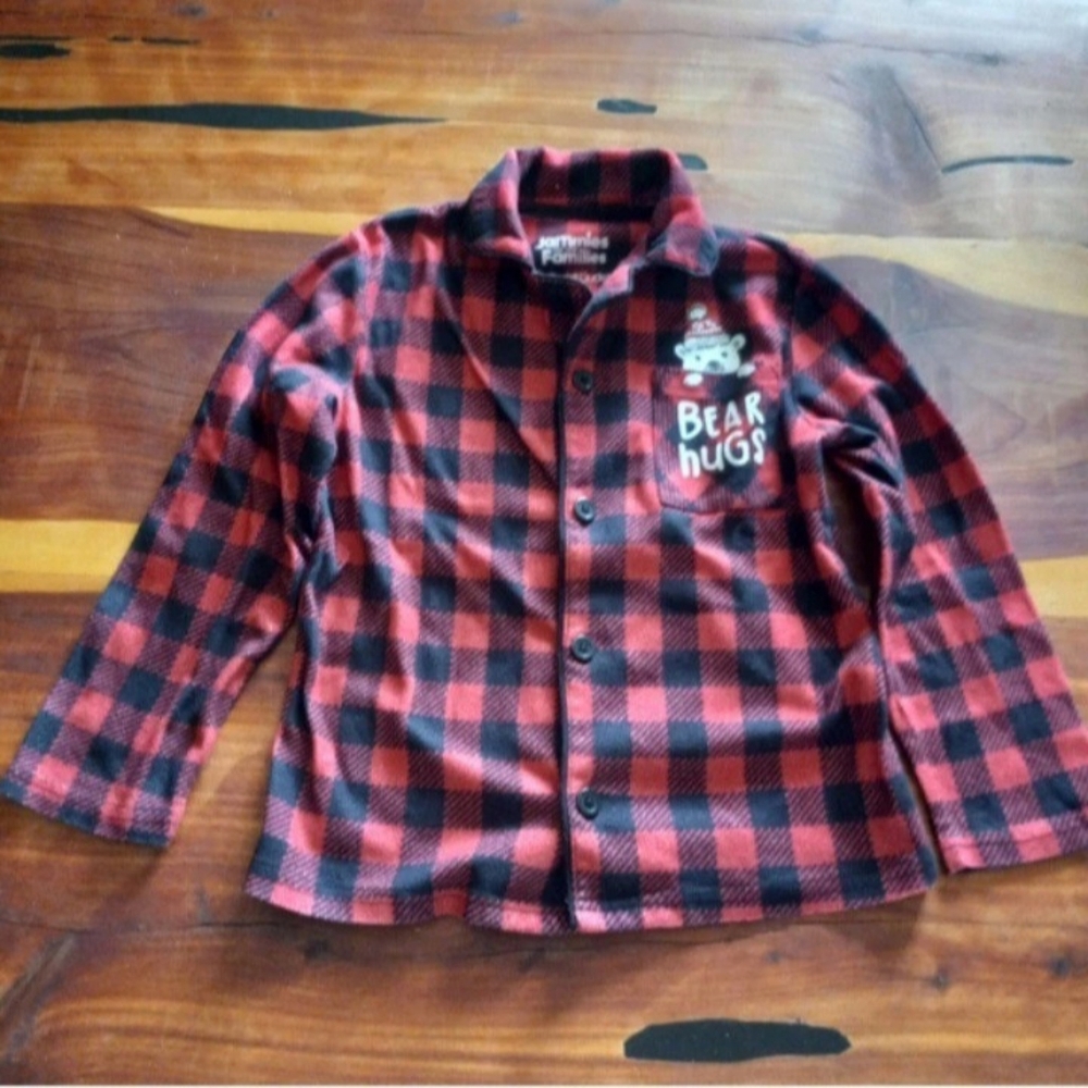 Cuddlduds Bear Hugs Red Black Buffalo Check Flannel Winter Pajama Top Kids 6